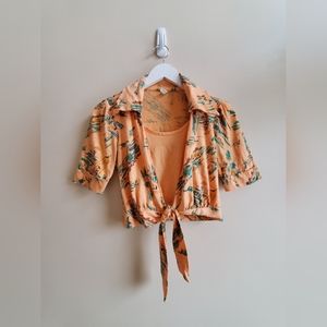 Vintage tie front cropped short sleeved shirt